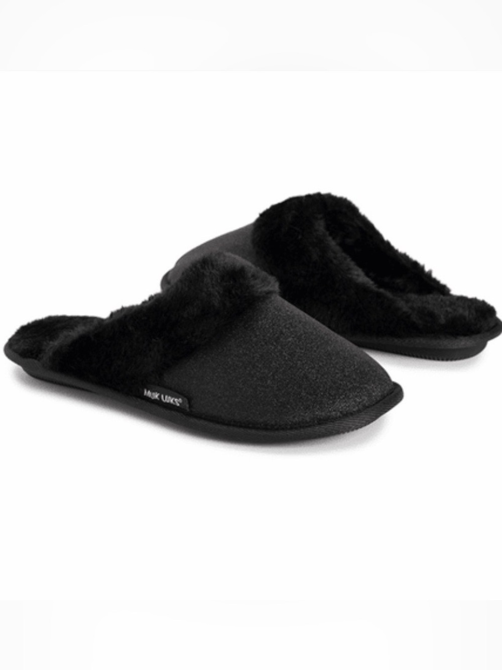 💛2 for $10- Muk Luks Black Khai Faux-Fur Slip-On Slippers (1005)